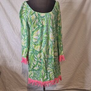 Lilly Pulitzer Green and Pink Leaf Print Midi Dress